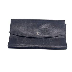 Vintage Bosca Black Leather Tri-Fold Wallet Card Slots Snap Closure